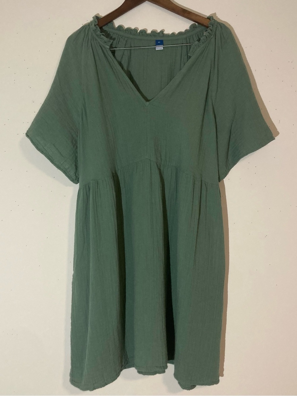 Old Navy 100% Cotton Crinkle Gauze Sage Green Swing Dress Sz XL Oversize fits 2X